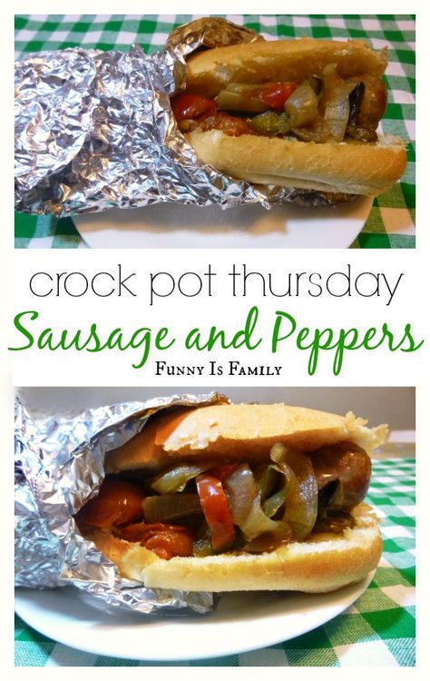 These Crockpot Sausage and Peppers are delicious and super easy to make!  Give this dinner recipe a try when you're craving fair food without the cost or the crowds! They are great for parties, picnics, and holiday celebrations, too! Crock Pot Sausage And Peppers, Crockpot Sausage And Peppers, Sausage And Peppers Crockpot, Crock Pot Sausage, Crockpot Sausage, Sausage Crockpot, Paleo Crockpot, Fair Food, Sausage And Peppers