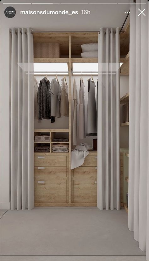 Open Wardrobe Ideas Small Spaces, Office In Home, Curtains For Closet Doors, Room Dividing, Small Closet Design, Make A Closet, Working Office, Bamboo Room Divider, Closet Curtains