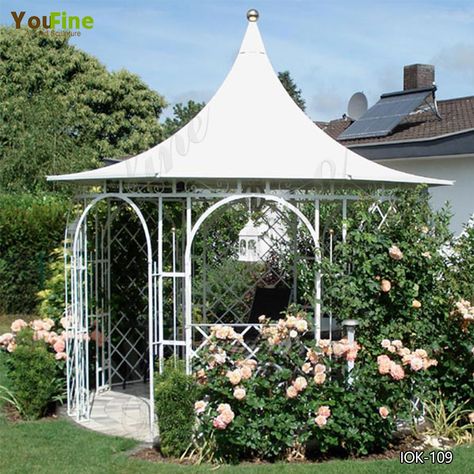 Large Cast Metal Decorative Wrought Iron Garden Gazebo for Sale IOK-109 Wrought Iron Gazebo, Iron Gazebo, Metal Gazebo, White Gazebo, Porch Gazebo, Large Gazebo, Flower Dome, Pagoda Garden, Wrought Iron Decor