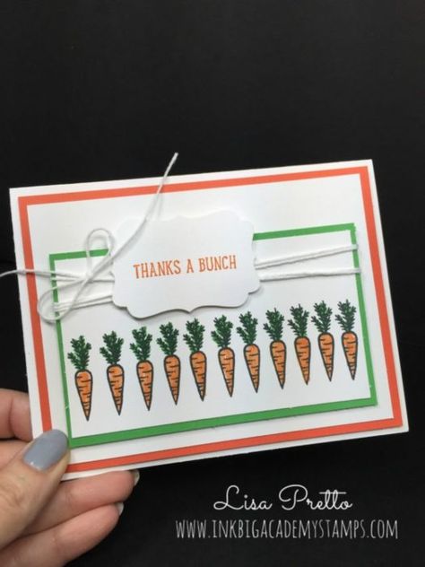 Stampin Up Thanks A Bunch Cards, Thanks A Bunch Stampin Up Cards, Carrot Cards, Dandy Designs Dsp, Handmade Card Ideas, Carrot Top, Thanks A Bunch, Thanks Card, Spring Cards