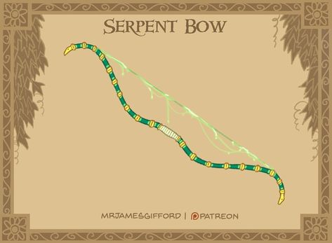 James Gifford, Short Bow, D D Items, Super Powers Art, The Serpent, Fantasy Props, Dungeons And Dragons Homebrew, Tabletop Rpg, Superhero Art