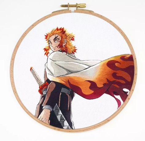 Demon Slayer Embroidery, Anime Hands, Thread Painting, Dave Grohl, Cute Embroidery, Modern Embroidery, Embroidery Hoop Art, Hoop Art, Embroidery And Stitching