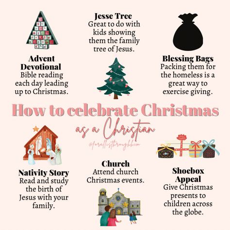 How To Make Christmas About Jesus, Christian Christmas Bucket List, Christian Holiday Traditions, Biblical Christmas Decorations, Christmas Aesthetic Christian, Christian Christmas Ideas, Jesus Christmas Aesthetic, Christian Christmas Aesthetic, Christian Christmas Traditions