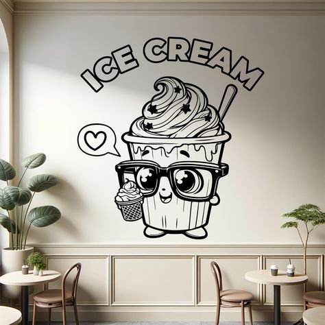 🍦🍨Ice Cream Sundae Delight Window and Wall Decal: Indulge in the sweetness of our ice cream sundae design decal for your shop! Parlor Design, Ice Cream Mascot, Parlour Design, Milk Art, Dessert Cafe, Creamy Yogurt, Gelato Shop, Cream Walls, Ice Cream Parlor