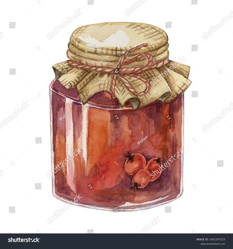 Rose Hip Jam Glass Jar Canvas Stock Illustration 2451197223 | Shutterstock Jam Illustration Jar, Berry Breakfast, Burlap Fabric, Color Palette Generator, Holiday Illustrations, Collage Maker, Packaging Labels, Food Packaging, Abstract Animals