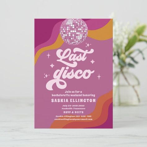 Retro Disco Invitation, Retro Invitation Card Design, 70s Retro Flat Style Graphic Design, 60s Party Invitation, Disco Bridal Shower Invitations, Disco Party Invitations Templates, Disco Wedding Invitation, 21st Birthday Invitations Templates, Retro Theme Party Decoration