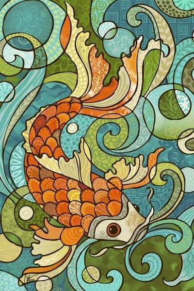 Background Abstract Design, Koi Fish Art, Glass Painting Patterns, Stained Glass Quilt, Koi Art, Glass Painting Designs, Posca Art, Koi Carp, Stained Glass Crafts