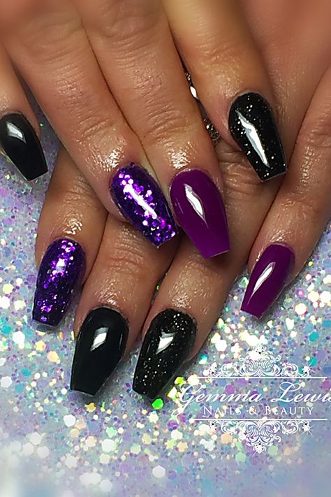 Black Nails - Don't lose this chance to get what you desire - buy NOW and have what you want and deserve! Black And Purple Glitter Nails, Black And Purple Gradient, Purple Gradient Nails, Black Glitter Nails, Black And Purple Nails, Glitter Gel Nail Designs, Girls Nail Designs, Purple Glitter Nails, Black Nails With Glitter