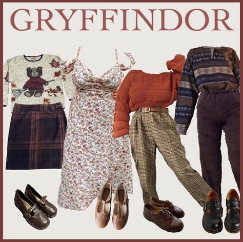 @ sweetnspicegirl on ig Gryffindor Lookbook, Gryffindor Aesthetic Outfit, Harry Potter Aesthetic Outfits, Gryffindor Aesthetics, Gryffindor Style, Gryffindor Outfits, Niche Moodboards, Harry Potter Houses Outfits, Gryffindor Outfit