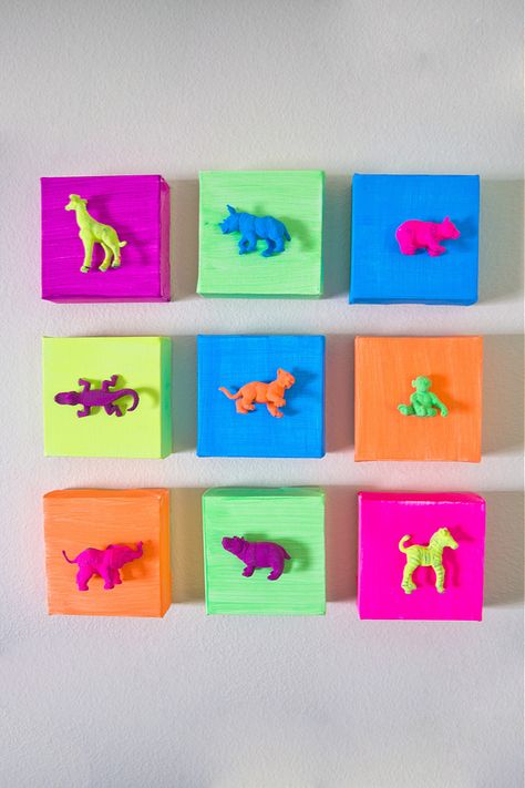 Toys Topic, Neon Animals, Playroom Artwork, Big Artwork, Recycled Toys, Diy Playroom, Playroom Art, Neon Painting, Play Space