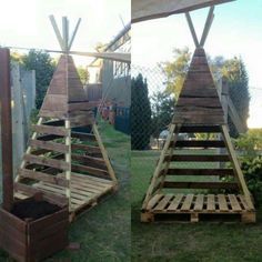 Pallet Teepee, Wood Teepee, Teepee Outdoor, Wooden Teepee, Pallet Kids, Diy Teepee, Outdoor Play Space, Outdoor Play Spaces, Free Pallets