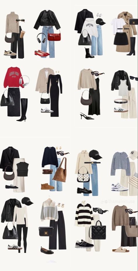 Marketing Student Outfit, Weekly Outfit Ideas, Dark Feminine Capsule Wardrobe, Outfit Collage Ideas, Collage Outfits Casual, Outfit Inspo Collage, Looks Adidas, Capsule Wardrobe Casual, Best Winter Outfits