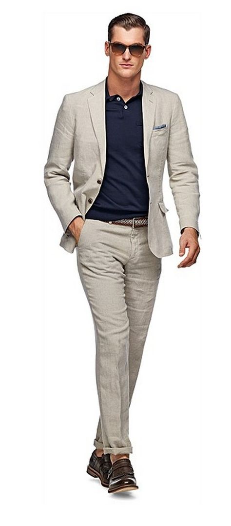 How to wear a suit casually - Imgur Suit Supply, Polo Outfit, Linen Men, Mens Fashion Smart, Linen Suit, Mens Fashion Suits, Casual Suit, Well Dressed Men, Pants Design