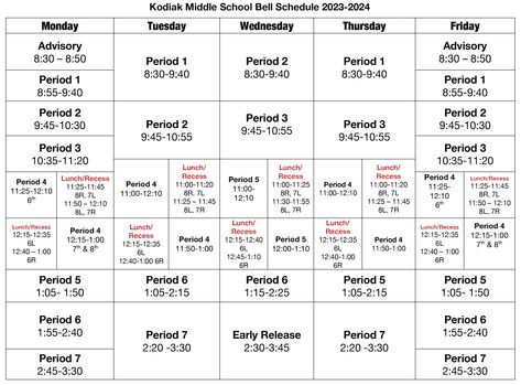 Bell Schedule | Kodiak Middle School Middle School Schedule, Block Schedule, Block Scheduling, Staff Directory, School Entrance, Student Recipes, School Supplies List, School Schedule, Virtual School