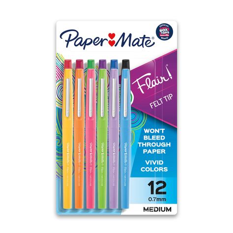 Paper Mate Flair Felt Tip Pens, Medium Point (0.7mm), Assorted Colors, 12 Count | Walmart (US) Flare Pens, Papermate Flair Pens, High School Supplies, Colorful Pens, Paper Mate Flair, Free Mail, Drawing Materials, Felt Tip Pens, Flair Pens