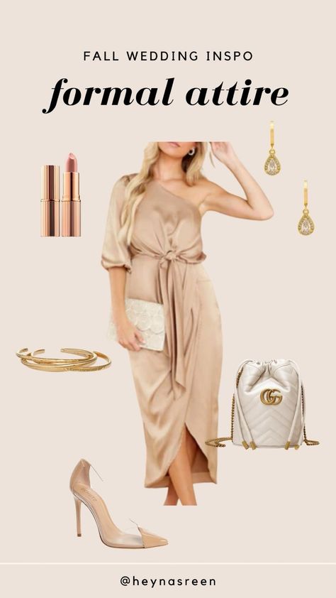 Champagne Cocktail Dress Classy, Champagne Wedding Guest Outfit, Champagne Dress Outfit, Champagne Outfit, Champagne Cocktail Dress, Champagne Color Dress, Fall Wedding Outfits, Champagne Shoes, Cocktail Dress Classy