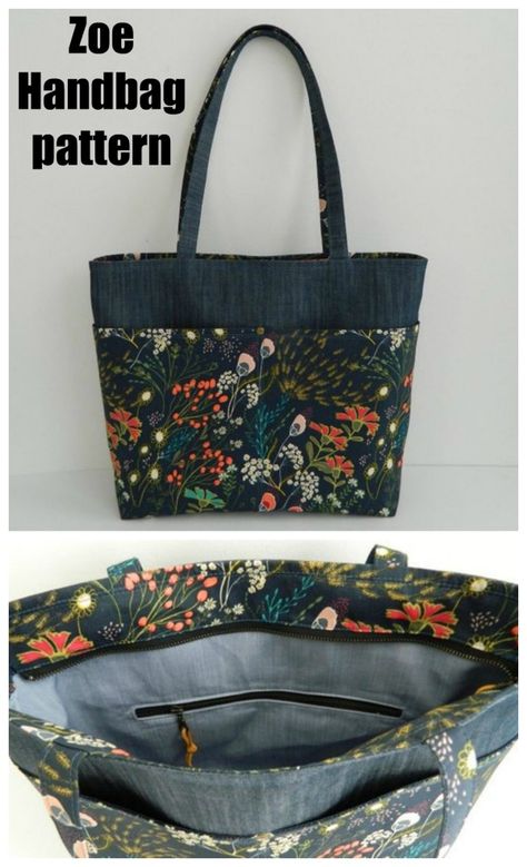 Purse Patterns Free Easy, Fabric Handbags Patterns Free Sewing, Zipper Top Tote Bag Sewing Patterns, Free Tote Bag Patterns With Pockets, Zipper Tote Bag Pattern Free, Purse Patterns Free Sewing Handbags, Sewing Purses Patterns Free, Handbag Patterns Free, Diy Purse Patterns Free