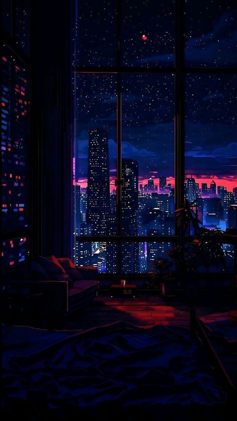 Lofi City Wallpaper, Lofi Night Aesthetic, Night City Wallpaper Aesthetic, City Night Wallpaper, Night City Background, Lofi Aesthetic Wallpaper, Night City Vibes, Chill Wallpaper, Dreamy Artwork