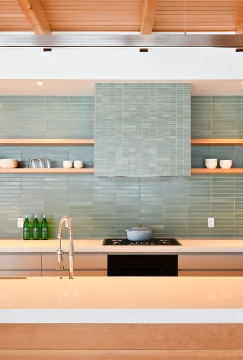 Tile Hood, Townhome Kitchen, Heath Ceramics Tile, Heath Tile, Lake Kitchen, Hood Vent, Kitchen Hood, Heath Ceramics, Splashback Tiles