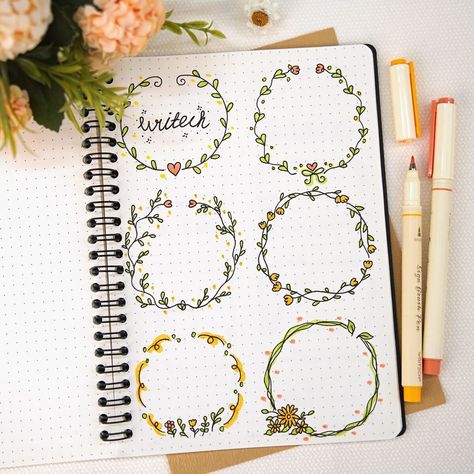 Writech on Instagram: “🍃A new collection of bujo frame arrvied! How many frames have you learned from our collections? Comment below and tell us the progress you…” Bujo Frames, Journal Frames, Bullet Journal Frames, Party Rules, Circle Borders, Doodle Quotes, Recipe Journal, Floral Drawing, Planner Bullet Journal