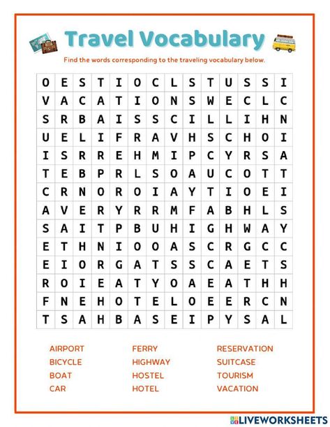 Travel vocabulary Travel Vocabulary Worksheet, Travel Vocabulary, Travel Vocabulary English, Get Well Messages, Travel Workout, Vocabulary Activities, Holiday Pictures, Holiday Activities, School Subjects