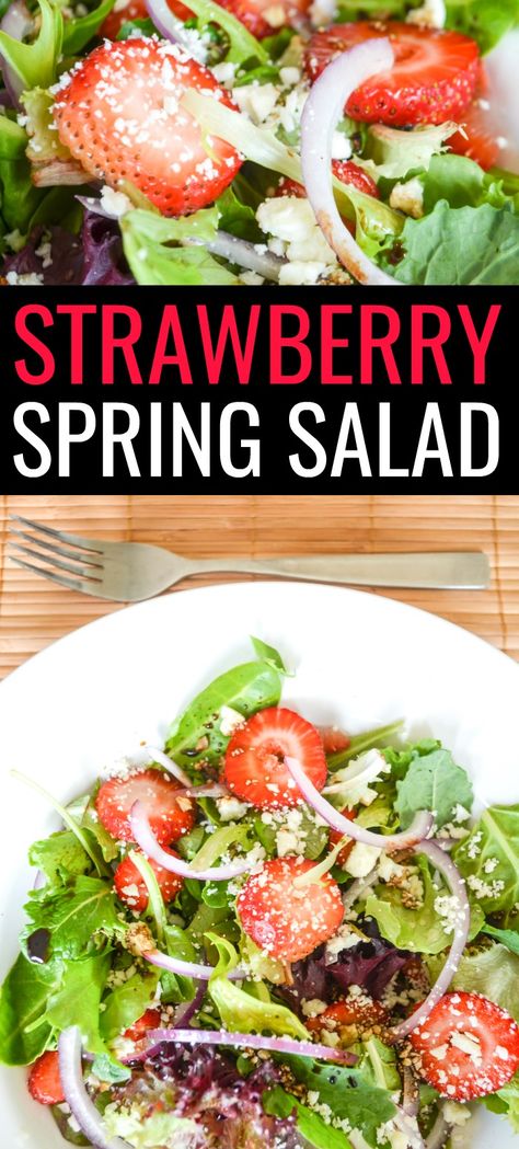 Easy Strawberry Salad Recipe, Easy Strawberry Salad, Spring Mix Salad Recipes, Strawberry Salad Recipe, Mix Salad, Spring Mix Salad, Queso Panela, Spring Salad Recipes, Easy Dinner Recipes Crockpot