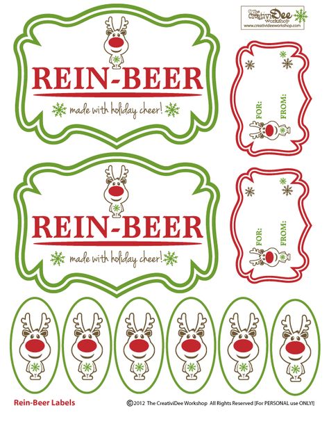 The Week of Giving - Day 3 - Rein-Beer Label Prints - [Free Printable] - The CreativiDee Workshop Printable Beer Labels, Beer Christmas Gifts, Christmas Beer, Christmas Crafts For Gifts, Beer Gifts, Jingle All The Way, Beer Label, Printable Labels, Printable Gift