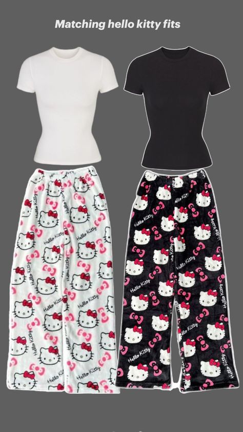 Hello Kitty Pajama Pants, Hello Kitty Pants, Hello Kitty Pattern, Birthday Sleepover Ideas, Bff Matching Outfits, Kitty Pattern, Bff Matching, Matching Outfits Best Friend, Kitty Clothes