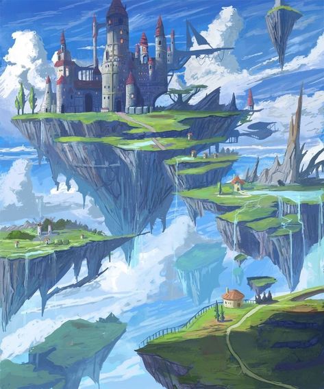 Floating City, Rpg Map, Castle In The Sky, Fantasy City, Fantasy Castle, Fantasy Places, Fantasy Map, Fantasy Art Landscapes, Fantasy Concept Art