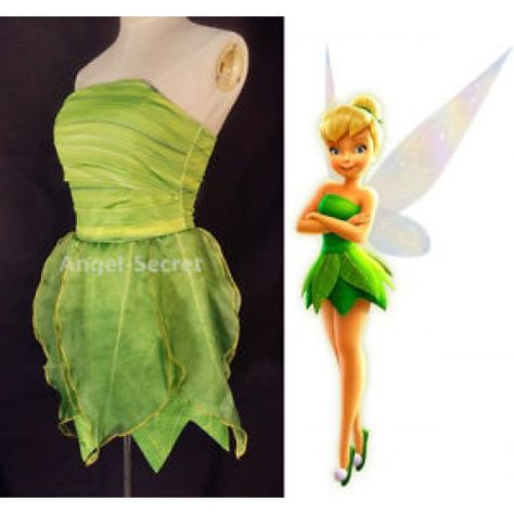 P356 Tinkerbell costume women cosplay leafy print dress Tinkerbell Costume Women, Diy Tinkerbell Costume, Tinkerbell Cosplay, Bell Costume, Swan Costume, Green Strapless Dress, Tinkerbell Dress, Tinkerbell Costume, Woman Costumes