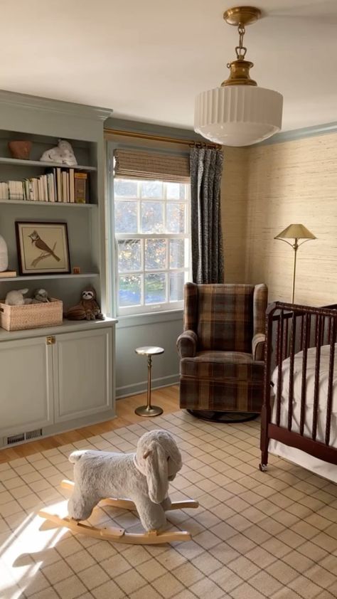 WHITTNEY PARKINSON DESIGN on Instagram: “A little glimpse into Pearce’s nursery. This room was so fun to design, as I come from a family of ALL girls (7 straight to be exact). A…” Traditional Nursery Gender Neutral, Nursery / Office Ideas, Whimsical Neutral Nursery, Grandpa Study Nursery, Woodland Cottage Nursery, Nursery When You Dont Know The Gender, Traditional English Nursery, Vintage Modern Playroom, Nursery With Nanit