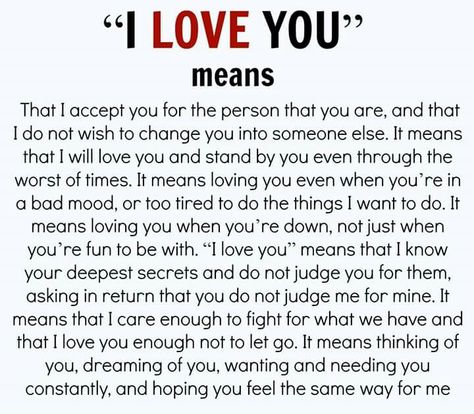 I love you means...total acceptance= total unconditional Love in our relationship! My Love Meaning, Real Relationship Quotes, I Love You Means, Bae Quotes, Children Boy, Qoutes About Love, Real Relationships, Love Quotes For Her, Cabin In The Woods