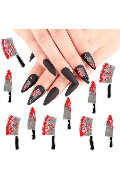 10 PCS Halloween Nail Charms Blood Knife Nail Art Charms 3D Metal Alloy Nail Charm Horror Red Silver Nail Rhinestone Design Jewelry Decor Halloween Nail Decoration for Women DIY Nail Accessories Knife Nail Art, Nail Rhinestone Design, Charm Nail, Nail Charm, Nail Art Charms, Punk Nails, Jewelry Decor, Accessories Photography, Vintage Nails