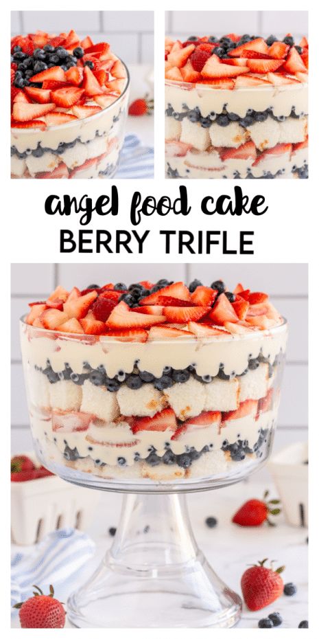 Angel Food Cake Berry Trifle - Made To Be A Momma Angle Food Cake Dessert, Angel Food Trifle, Angel Food Cake Trifle, Trifle Bowl Recipes, Angel Food Cake Desserts, 4th Of July Dessert, Berry Trifle, Dessert Truffles, Trifle Desserts