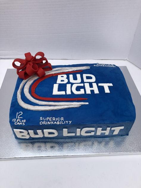 Bud Light Birthday Party Decorations, Busch Light Birthday Cake, Bud Light Party Theme, Bud Light Cakes For Men, Bud Light Birthday, Beer Themed Cake, Bud Light Cake, Beer Box, Bud Light Beer