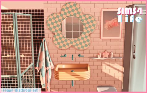 SIMS41ife - Flower Bathroom set Sims41ife original mesh, dont... Sims 4 Bathroom Wallpaper, Sims 4 Walk In Shower Cc, Sims 4 Cc Bathroom Sink, Ts4 Bathroom Cc, Sims 4 Floor Cc, Bathroom Sims 4, Garnet Fanart, Locker Rugs, Sims 4 Floor