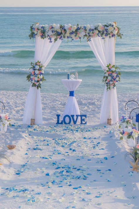 Beach Side Decoration, Beach Wedding Backdrop Ideas, Simple Beach Wedding Setup, Beach Wedding Set Up, Royal Blue Beach Wedding, Bamboo Decoration Ideas, Bee Themed Food, Simple Beach Wedding Ideas, Disco Garden Party