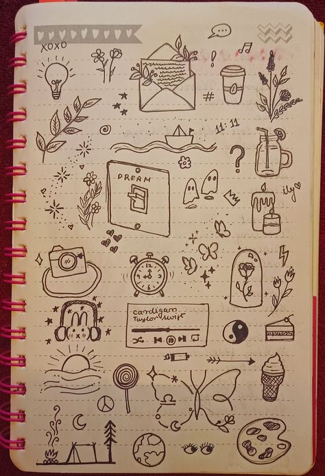 doodles aesthetic Doodles For Your Journal, Hand Drawn Calendar Ideas, Sketch Ideas Easy Doodles, Scrapbook Doodles Ideas Hand Drawn, Doodle Ideas For Journal, Small Easy Doodles Aesthetic, Scrapbook Drawing Ideas Doodles, Aesthetic Simple Doodles, Cute Doodle Page