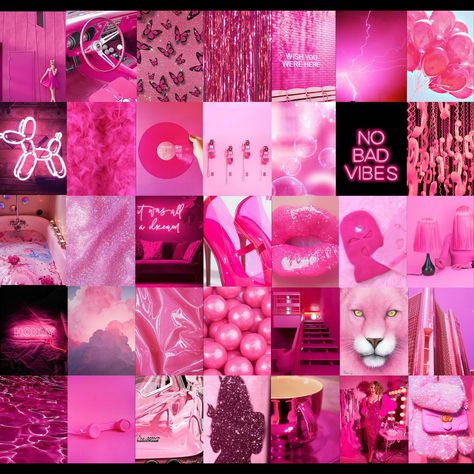 Pink Photo Wall Collage, Pink Photo Wall, Pink Academia Aesthetic, Aesthetic Room Wall Decor, Event Design Branding, Hot Pink Aesthetic, Aesthetic Bright, Hot Pink Walls, Pink Academia