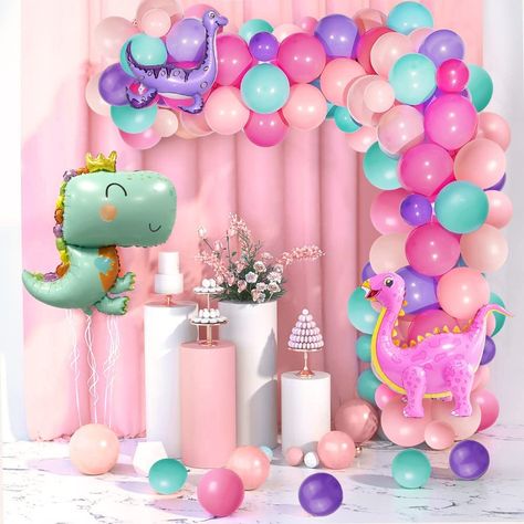 Party Decorations Balloons, Girl Dinosaur Birthday, Dinosaur Party Decorations, Dinosaur Balloons, Balloon Arch Kit, Decorations Balloons, Purple Balloons, Pink Dinosaur, Girl Dinosaur