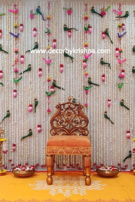 Best Decor Ideas, Indian Baby Shower Decorations, Leaf Decor Wedding, Small Wedding Decor, Indian Baby Showers, Simple Stage Decorations, Home Flower Decor, Wedding Background Decoration, Housewarming Decorations