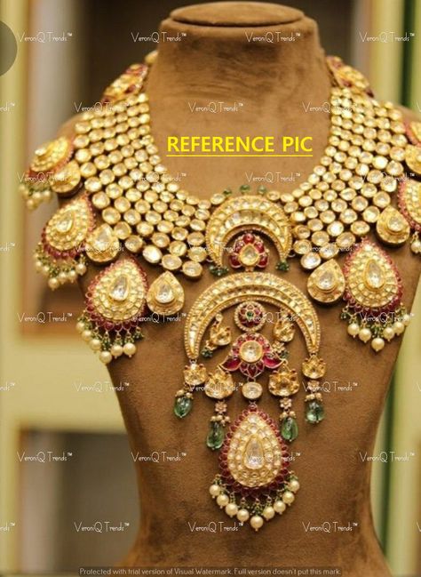 VeroniQ Trends-Real Look Polki Kundan Bridal Necklace in Polki with Pearl Drops And Red Kemp Stone-Emeralds-Wedding Jewelry-Engagement-South Indian-BS (Copy) - VeroniQ Trends Gold Bridal Jewellery, Fashion Jewelry Necklaces Gold, Jadau Jewellery, Kundan Jewellery Bridal, Gold Bridal Necklace, Indian Jewelry Earrings, Antique Jewellery Designs, Jewelry Set Design, Indian Jewellery Design Earrings