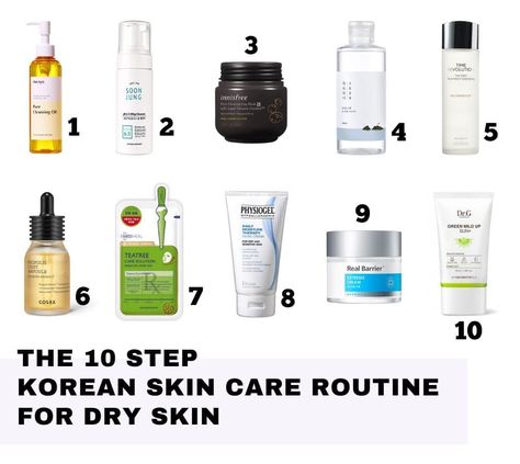 10 step Korean skin care routine products for dry skin Korean Skin Care Routine Products, Dry Skincare Routine, 10 Step Skin Care Routine, Scalp Spa, Routine For Dry Skin, Korean Skin Care Routine, Korean 10 Step Skin Care, Korean Skin Care Secrets, Hair Detox