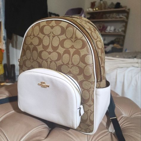 Great Condition, Never Worn. But Has A Small Blemish On The Front White Pocket, Hardly Noticeable! $450 Msrp!! Coach Court Backpack, Coach Backpacks, Coach Backpack Purse, School Goals, Coach Backpack, Brown Hair Inspo, Pretty Sandals, Perfume Collection Fragrance, School Tips