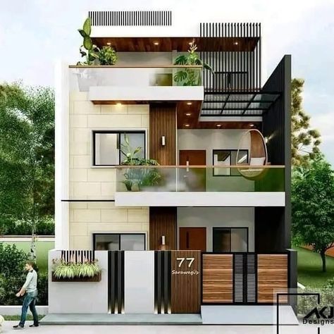 25x50 House Elevation, Triplex House Design, Triplex House, 20x40 House Plans, 3 Storey House, 3 Storey House Design, House Outer Design, Modern Exterior House, Small House Elevation