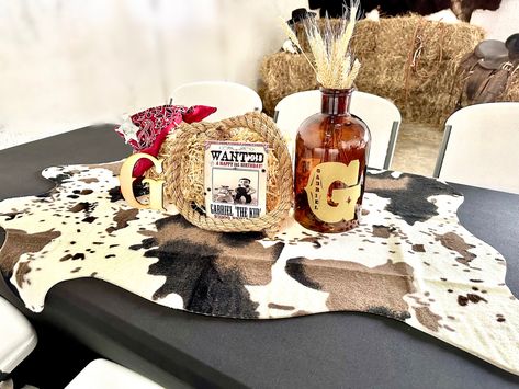 Western Birthday Centerpieces, First Rodeo Table Decor, Dirty 30 Party, Cowgirl Disco, 1st Rodeo, First Bday, Western Birthday Party, Rodeo Party, Cowboy Baby Shower