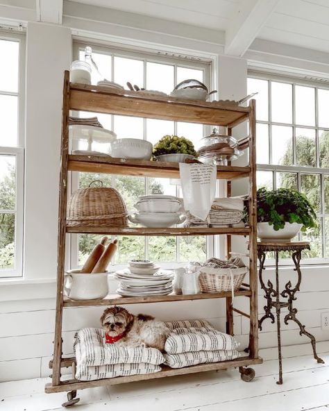 Kitchen Built Ins, The Found Cottage, Country Living Fair, Diy Seating, Liz Marie, Liz Marie Blog, Farmhouse Fabric, Bakers Rack, White Cottage