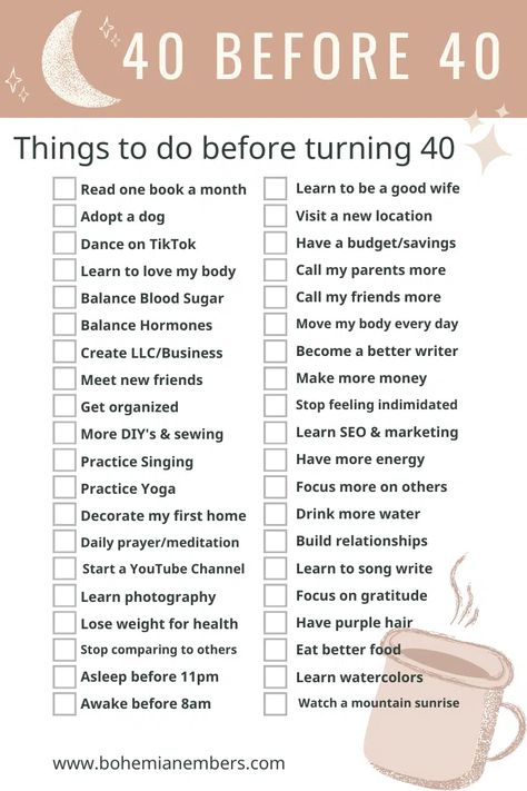 100 Things I Want To Do In My Life, 32 Things To Do Before 32, Things To Do Before 40 Turning 40, Birthday To Do List Things To Do, Things To Do Before Turning 40, Goals Before Turning 40, 40 Things Before 40, 40 Things To Do When You Turn 40, Things To Do In Your 30s