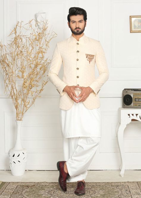 Includes: Prince Coat Fabric: JamawarColor: Off white (cream) Work Technique: Adda Work, EmbellishedThis is 1 Piece Stitched Outfit.Note: Color of this Product may slightly vary due to photographic lighting sources or your monitor settings. Prince Coat With Shalwar Kameez, Prince Coat For Men, Prince Coat, Coat For Men, Shalwar Kameez, Photographic Lighting, White Cream, Urdu Poetry, Light Pink