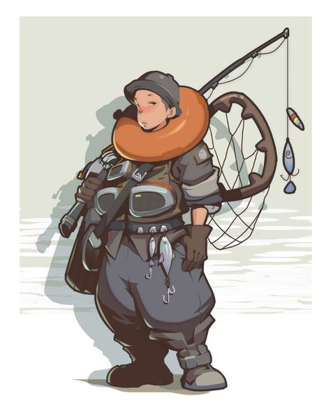 ArtStation - fishing!, Shicong Wong Holding Fishing Rod Reference, Fisherman Character Design Concept Art, Fishermen Outfits, Fisherman Character Design, Fisherman Drawing, Fisherman Character, Fish Human, Fisherman Costume, Fisherman Outfit